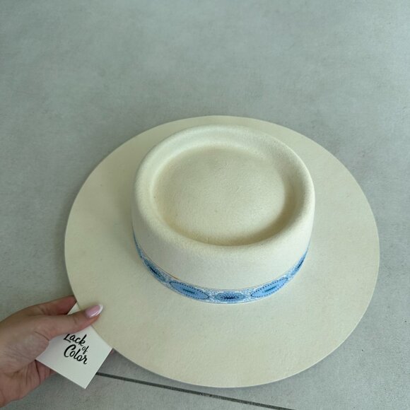 NWT Lack Of Color Azure Lolita Wool Felt Boater Hat In Ivory Wide Brim - Picture 7 of 10